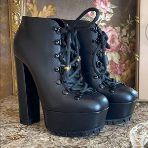Gucci Black Kayla Lace-Up Leather Platform Boots